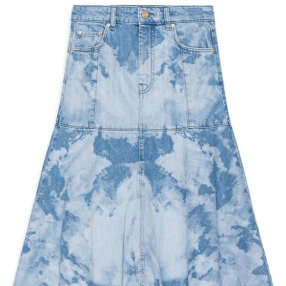 GANNI Organic Cotton Bleach Denim Flounce Midi Skirt - Picture 4 of 8